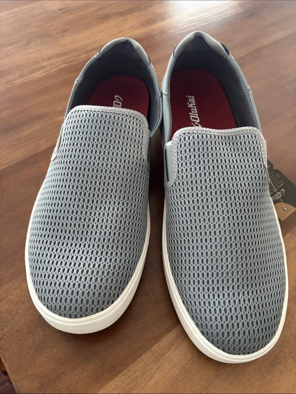 Brand new OluKai Men's Gray Mesh Slip-On Sneakers with White Sole